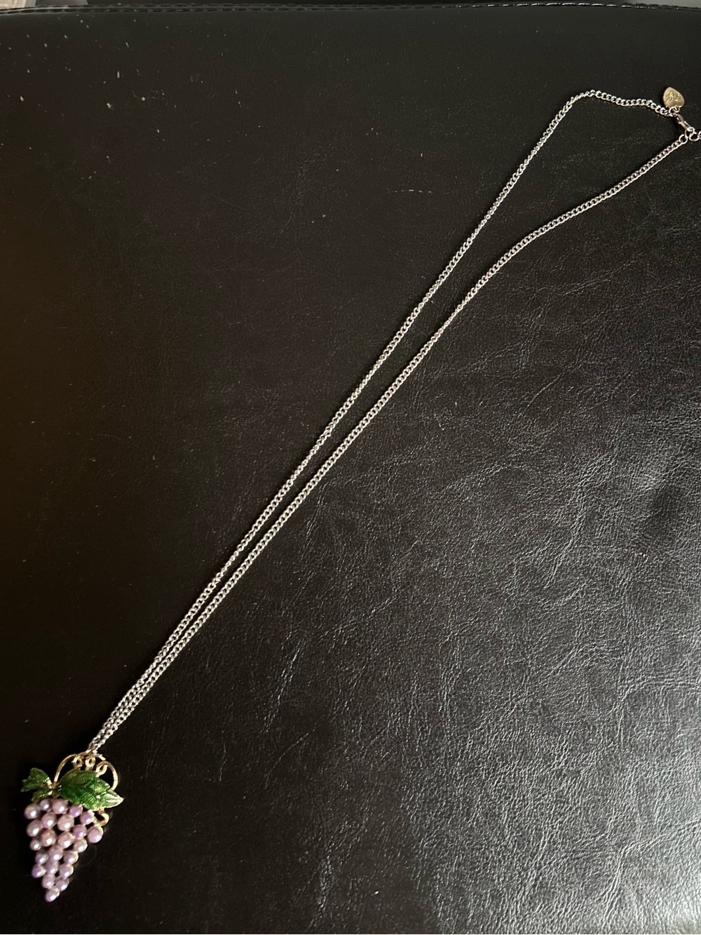 Betsey Johnson Silver Chain Necklace with Purple Grape Pendant